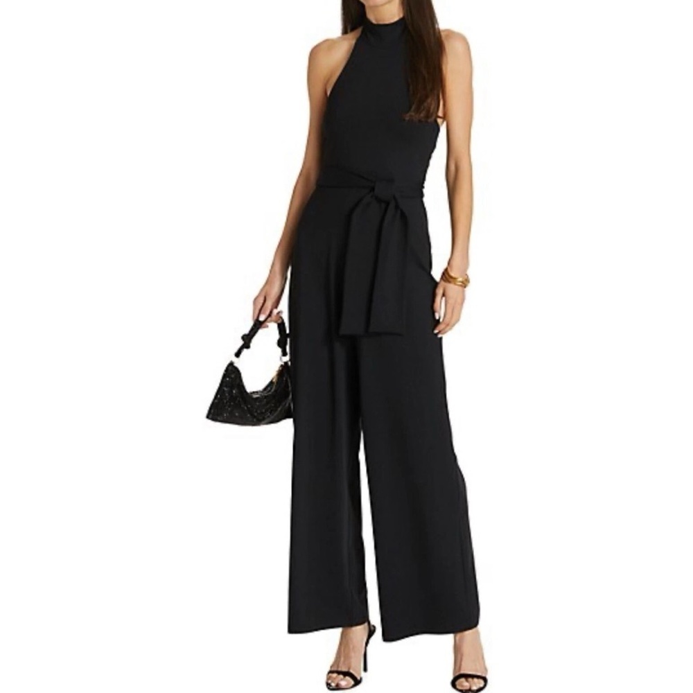 NEW SUSANA MONACO Open Back Wide Leg Jumpsuit Dark Navy Blue Midnight XS
